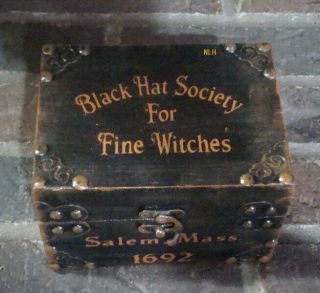 Primitive Halloween Trinket / Recipe Box “black Hat Society For Fine Witches” Hp