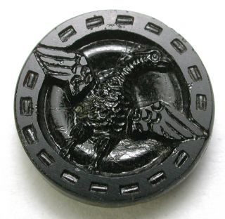 Antique Black Glass Target Button With Eagle Design - 9/16 "