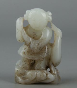 Chinese Exquisite Hand - Carved Child Bird Carving Hetian Jade Statue