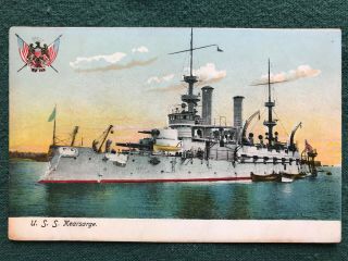 Us Navy Ship Uss Kearsarge Bb - 5 Battleship Color Litho Postcard From Photo Usn
