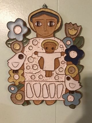 Mid Century Modern Danish Ceramic Art Plaque St.  Andrews Abbey Mother Child