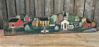 Vintage Wood Sign Hand Painted Primitive Folk Art Village 32 "