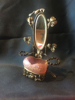 Antique French Gilt Ormolu & Cut Glass Mirror And Opaline Egg Dish