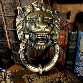 Vintage Very Large Brass Fierce Lion Door Knocker 18cm X 11cm