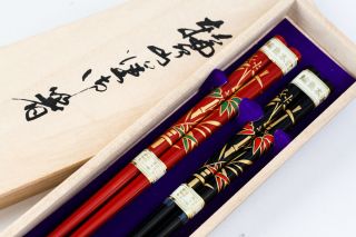 WAJIMA Urushi Lacquered 2 set of Chopsticks Made in Japan W/Box 8670 2