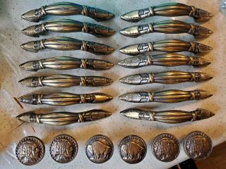 Solid Brass Indian Head & Buffalo Drawer Handles Pulls Knobs 20 Pc.  W/screws
