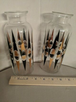 Set of 2 Mid Century Modern Glass Apothecary Jars Black & Gold Darts Vintage 3