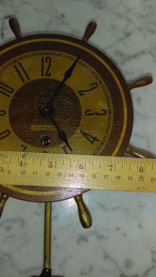 Vintage Plymouth Ship ' s Wheel Ship Nautical clock anchor pendulum - - 4