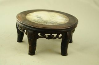 6.  1 " Antique Chinese Hand Carved Footed Old Wood Stand Jade In The Inside