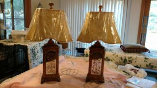 Hand Painted Gold Mirrored Table Lamps Set Of 2 With Silk Doupioni Shades