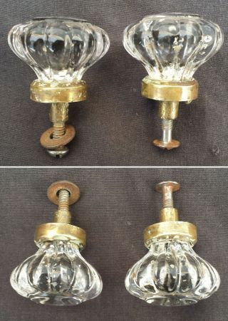 Pair Antique Vintage Glass Brass Drawer Cabinet Furniture Door Knobs Pull Handle 3