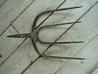 Antique Hand - Forged Cast Iron Pitchfork Hay Fork,  Unique Form - Upstate Ny Find