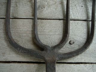 Antique Hand - Forged Cast Iron Pitchfork Hay Fork,  Unique Form - Upstate NY find 2