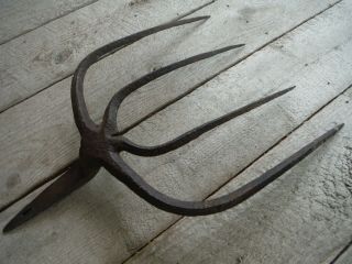 Antique Hand - Forged Cast Iron Pitchfork Hay Fork,  Unique Form - Upstate NY find 4