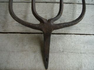 Antique Hand - Forged Cast Iron Pitchfork Hay Fork,  Unique Form - Upstate NY find 6