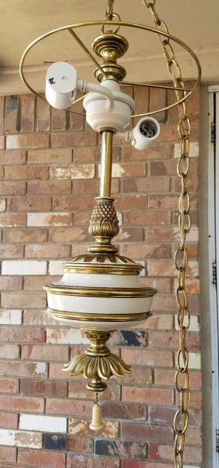 Vintage Brass Porcelain Stiffel? Hanging Swag Lamp Cord/chain Hollywood Mcm