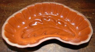Vintage Primitive Redware Red Ware Pottery Cake Pudding Kitchen Leaf Mold Exc