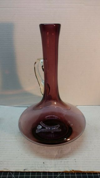 Vintage Mid Century Purple Handled Glass Decanter Vase