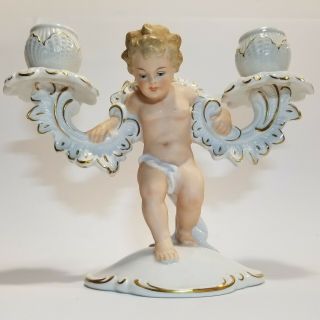 Gorgeous German WALLENDORF Porcelain Putti Cherub Candle Holder Candelabra WOW 3