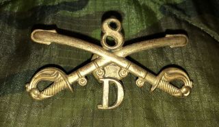 Spanish American War,  Us Army 8th Cavalry Regiment Co “d” Cap Badge,  Screw - Back