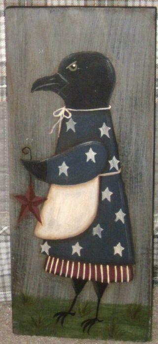 Primitive Hp Folk Art Prim Patriotic Crow Barn Star Board