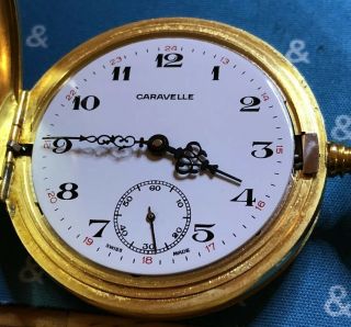 Caravelle by Bulova Pocket Watch Unitas 6498 Serviced Gold Toned Base Metal Case 5