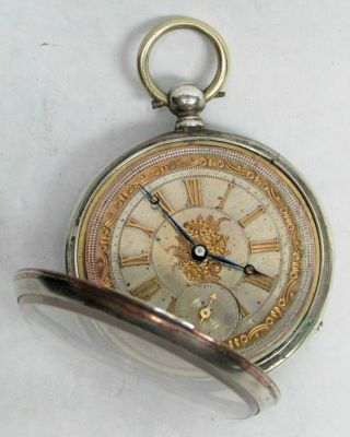 1870 ' s SILVER GERMAN KEY WIND GOLD ON DIAL SPIRAL BREQUET POCKET WATCH 2