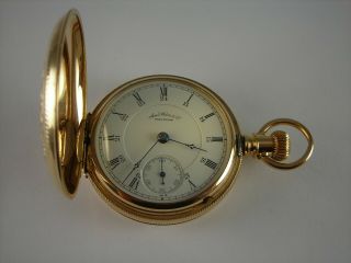 Antique 18s Waltham Appleton Tracy Gold Hunter Case Pocket Watch.  Serviced.  1885