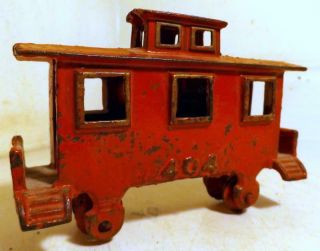 Antique 6 - Inch Cast Iron Rr Caboose Train Car,  1 Lb 3 Oz,  Orig Red Paint C1910s