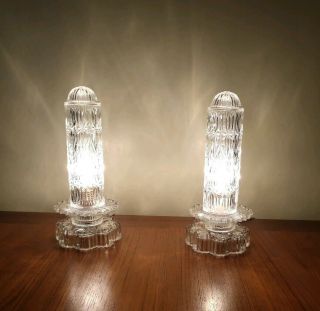 2 Vintage Leviton Art Deco Glass Bullet Boudoir Lamps Base And Shade Are Glass