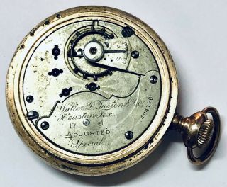 Walter D Tusten & Co Pocket Watch for Repair Gold Plated Vintage Houston Texas 8