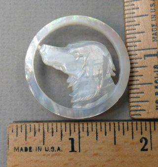 Hound Dog Head Pierced / Carved Mop Pearl Button,  1900s Design,  Large