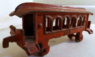Antique 8 " Cast Iron Rr Passenger Train Car,  1 Lb 4 Oz,  Orig Red Paint C1910s