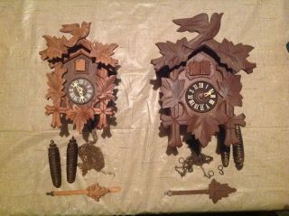 (2) Vintage German Black Forest Cuckoo Clocks - Albert Schwab & E.  Schmeckenbecher