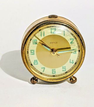 Vintage Artco Radium Brass Windup Alarm Clock Germany Runs - Baby Ben