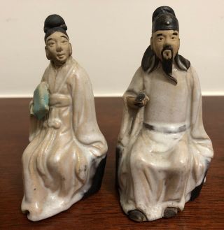 Rare Chinese Mud Man And Mud Woman Asian Pair Statues Figurines Antique?