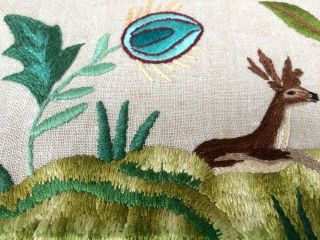 Stunning Vintage Raised Hand embroidered Panel Tree Of Life Woodland Animals 7
