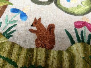 Stunning Vintage Raised Hand embroidered Panel Tree Of Life Woodland Animals 8