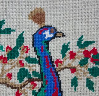 vintage 1960s peacock & flowering tree large wool tapestry 3