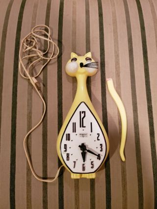 Vintage Spartus Cat Wall Clock (once Pink),  For Parts/repair.  1960s