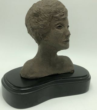 Art Deco Metal Head Sculpture On Wood Base Vintage Portrait Art