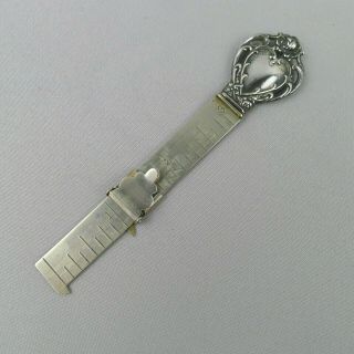 Vintage Webster Sterling Silver Sewing Hem Gauge Measure Heart Design 3 Inch