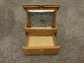 Vintage Hampden Alarm Clock In Leather Box W/drawer