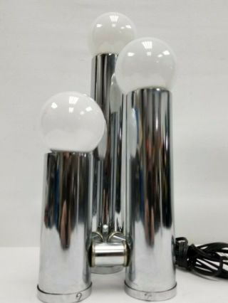 Vintage Mid Century Chrome Table Lamp Atomic Three Tiers Waterfall MCM 1960 ' s 4