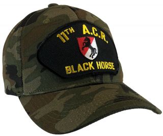 11th Acr A.  C.  R.  Hat Camo Ball Cap Armored Cavalry Regiment Black Horse Us Army