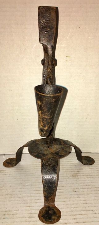 VERY FINE Antique 1800 ' s Rush Lamp Candle Holder AAFA 4
