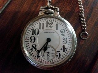 Hamilton Railroad Pocket Watch 992 21jewel 14k Wgf Case W/simmons Chain Running