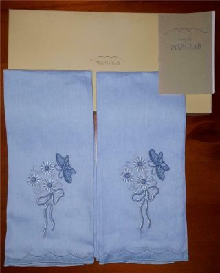 2 X Vintage Marghab Linen Towel With Flowers & Butterfly Madeira