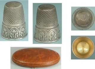 Antique Cased French Silver Sewing Set w/ Scissors,  Thimble,  Needle Case C1890s 4