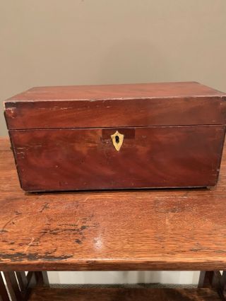 ANTIQUE 19th CENTURY ENGLISH BURL WOOD TEA CADDY FITTED COMPARTMENTS with KEY 2